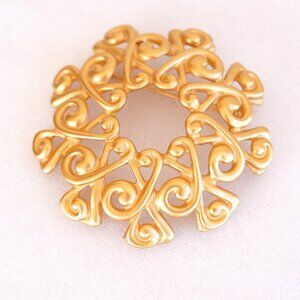 Vintage Anne Klein Large Scrolled Brushed Satin Gold Brooch Pin